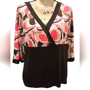 AGB Stylish Women's Pink and Brown V-neck Blouse -- Size XL